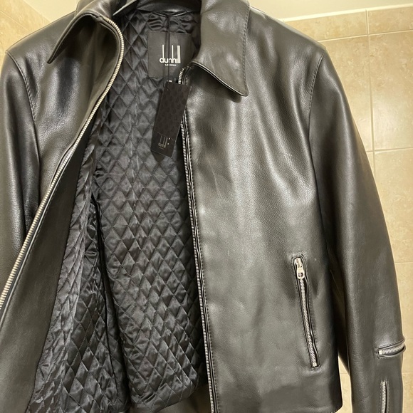 SOLD 😃 NWT  DUNHILL Men’s Black Leather Motorcycle Jacket Sz. S - Picture 5 of 11
